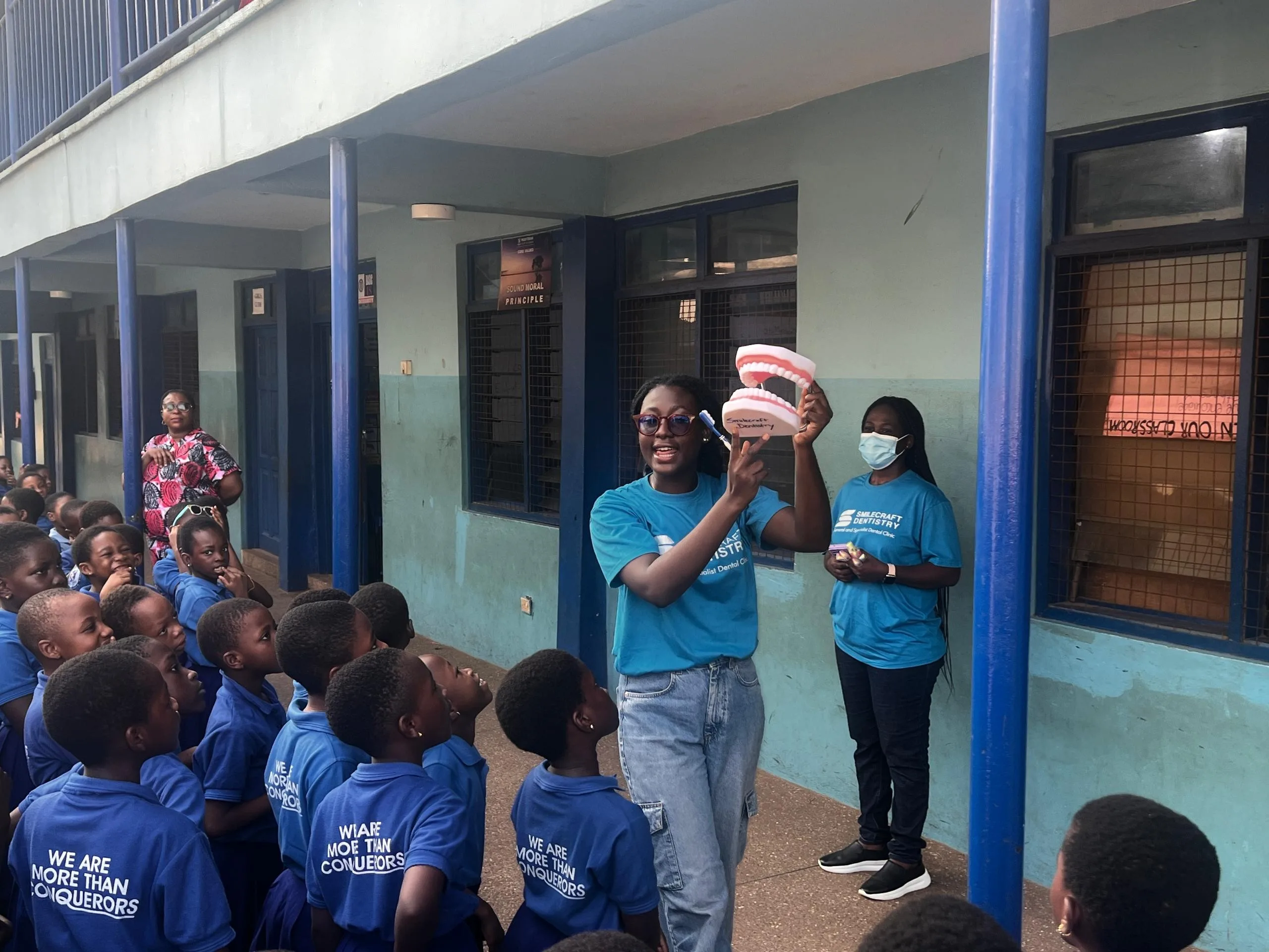 Students learning about oral hygiene at Victory Presby School